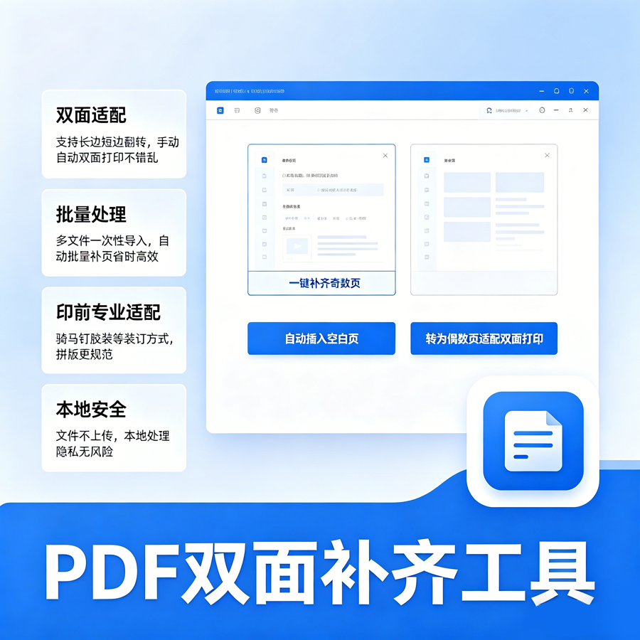 PDF双面补齐工具 方便双面打印 批量 适配第一页最后一页加空白