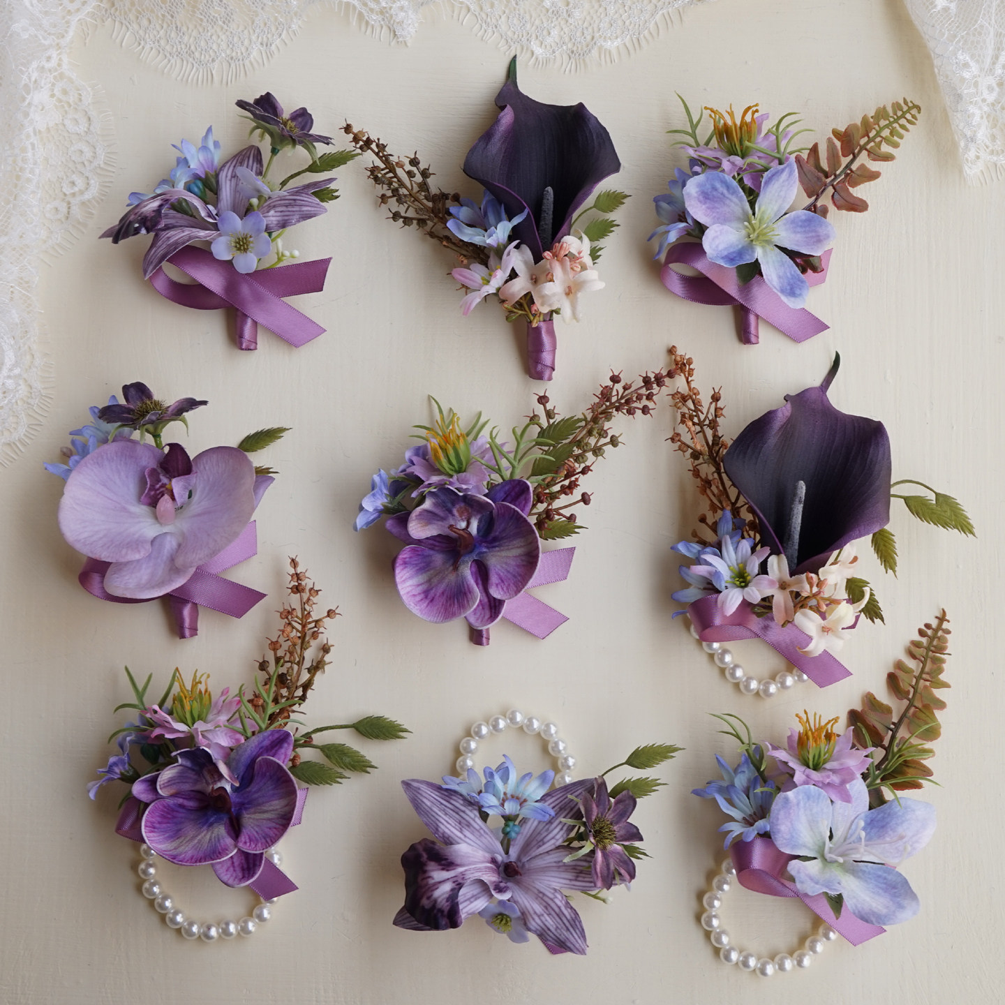 紫色系仿真花胸花婚礼新娘新郎伴娘伴郎手腕花开业庆典会议襟花