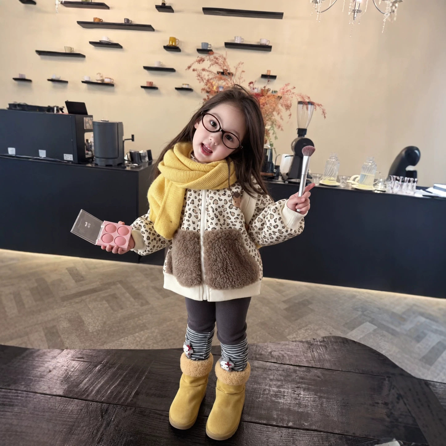 童装女童加绒外套26秋冬季新款儿童豹纹加厚棉服宝宝上衣秋冬棉衣