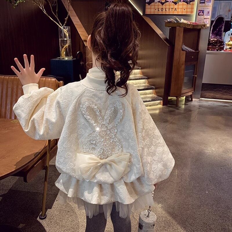女童春秋外套2025新款网红洋气儿童棒球夹克女孩拼接网纱公主上衣