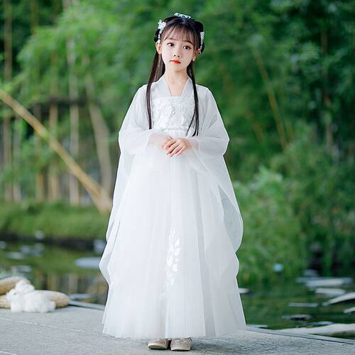 白色汉服女童夏季儿童古装春秋改良童装古风飘逸2026新款襦裙