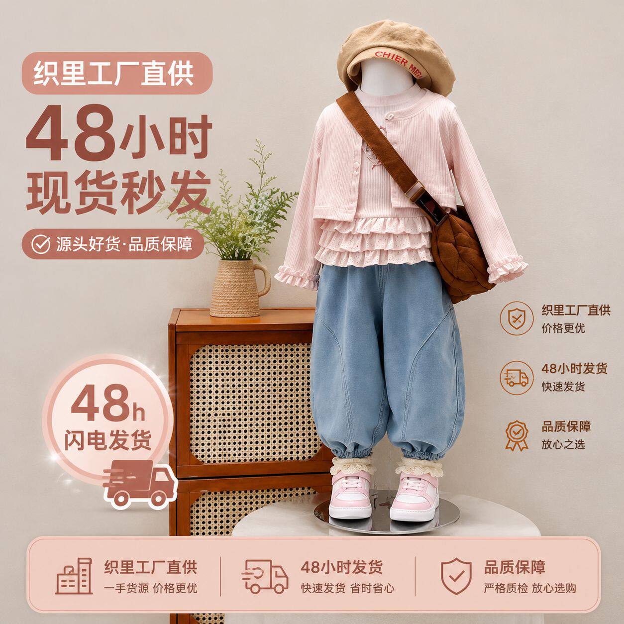 26早秋新款女童粉色花边T恤 韩系软糯开衫假两件织里童装打底衫