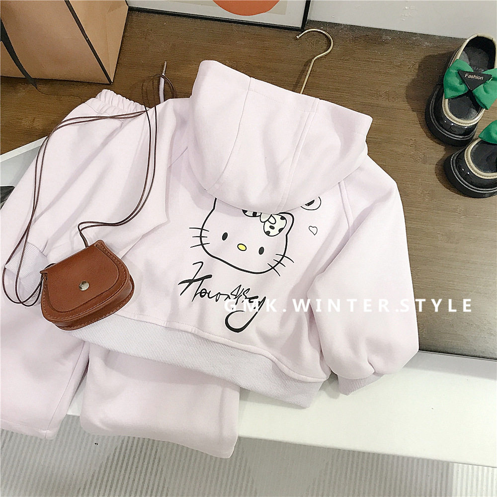 女童春秋款套装儿童连帽卫衣外套新款女宝春装运动两件套衣服外贸