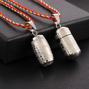 不锈钢空心六字真言大明咒项链吊坠楞严咒挂件男女饰品可打开朱砂