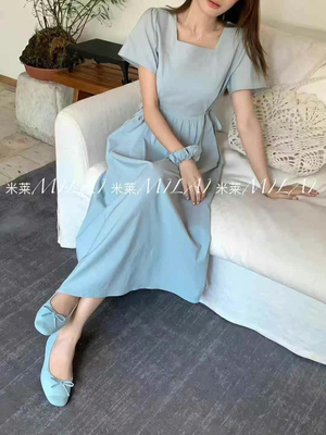 【米莱】欧货爆款赫本风白色连衣裙超仙女显瘦收腰长款裙遮肚子女