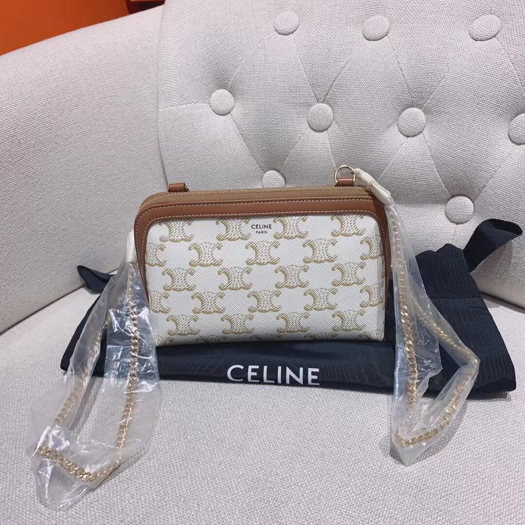 celine 赛琳经典凯旋门老花链条贝壳包单肩斜挎包 白色