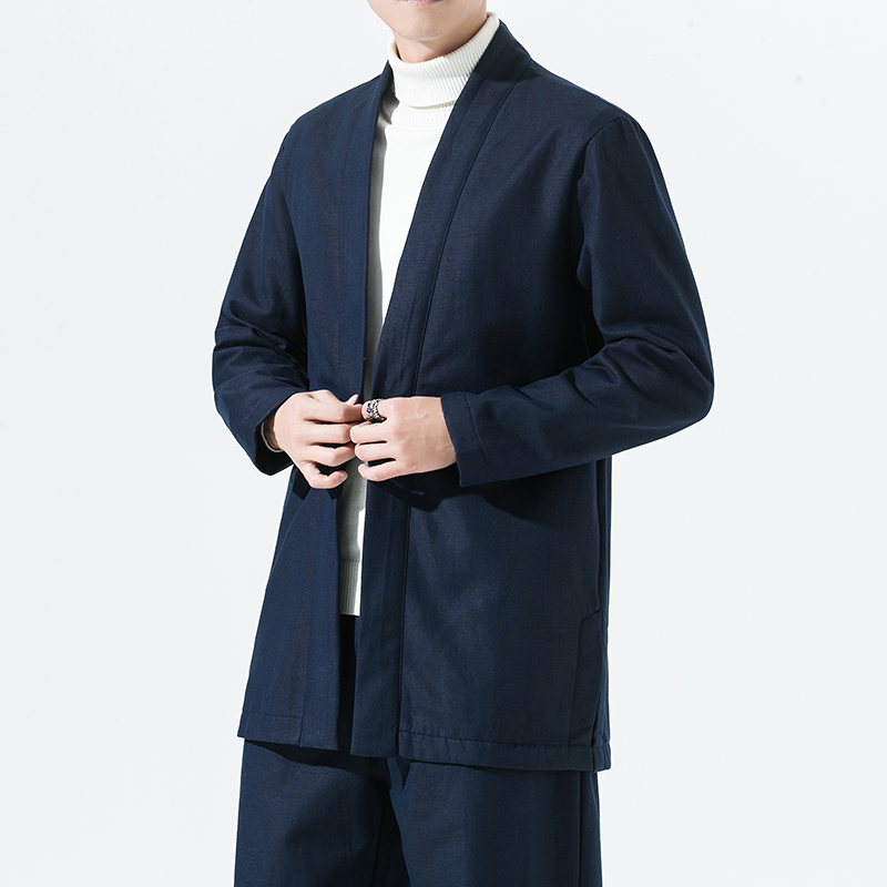 2165^加厚加绒民族风外套开衫风亚麻棉道袍外套汉服，男装民族服装，钱塘777(原3023)