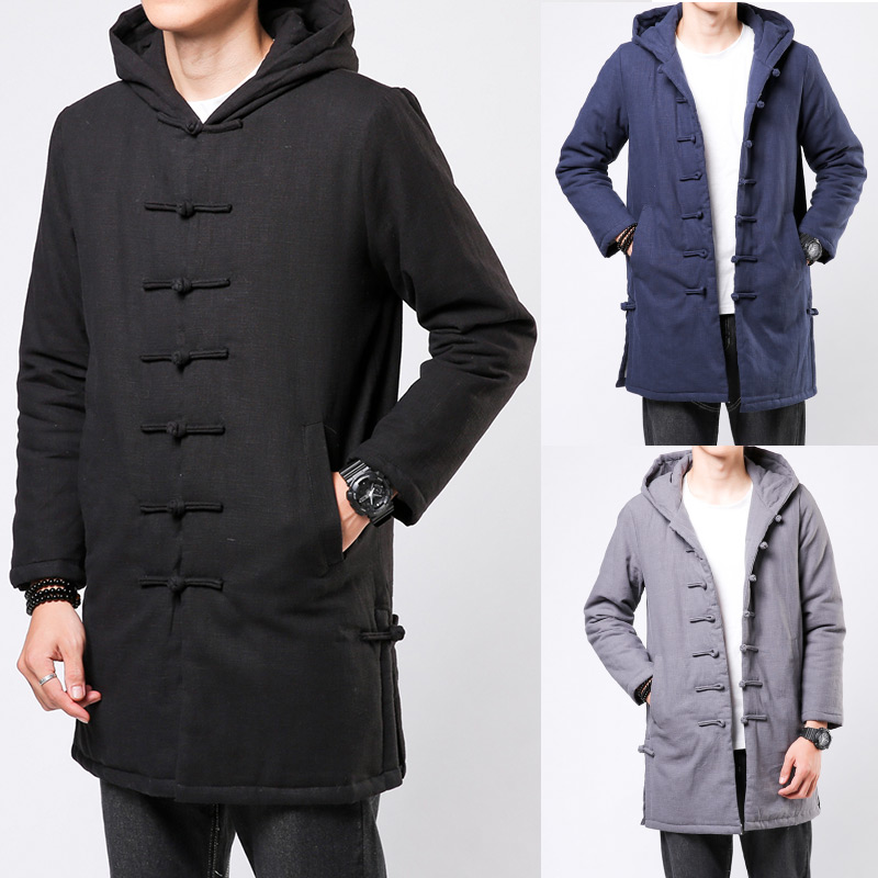 9070^风民族风冬季唐装连帽棉衣男中长款潮复古男装，男装民族服装，钱塘777(原3023)