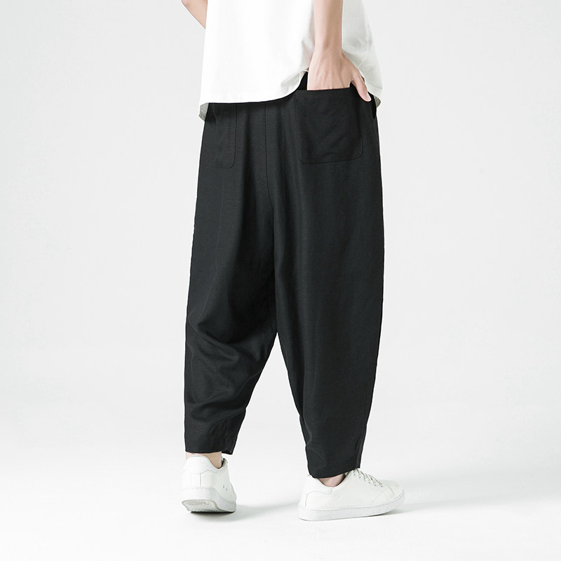 K507^风新款大码棉麻哈伦裤宽松灯笼裤潮九分裤男,男装休闲裤,钱塘777(原3023)