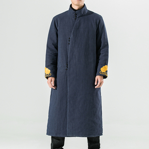 20261^超长款棉服冬装外套加厚棉袄风唐装棉麻刺绣大衣图片