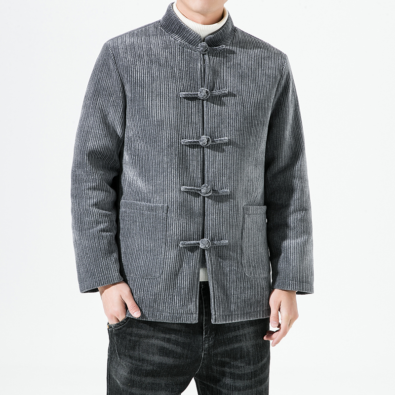 0988^风羽绒服男条绒立领中式加厚保暖冬季外套，男装羽绒服，钱塘777(原3023)