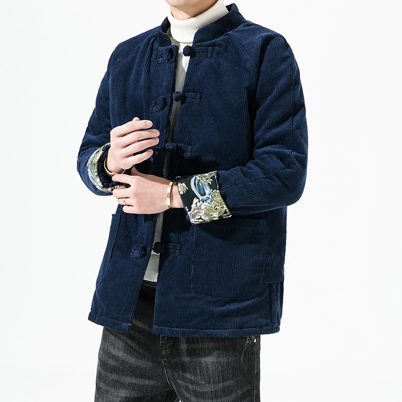 2188^民族风中式韵味盘扣棉袄灯芯绒外套男棉衣，男装民族服装，钱塘777(原3023)
