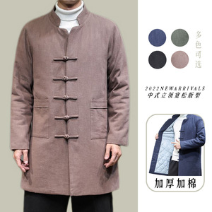 20258^加厚中长款复古外风套潮男装中长款棉衣盘扣外套棉服