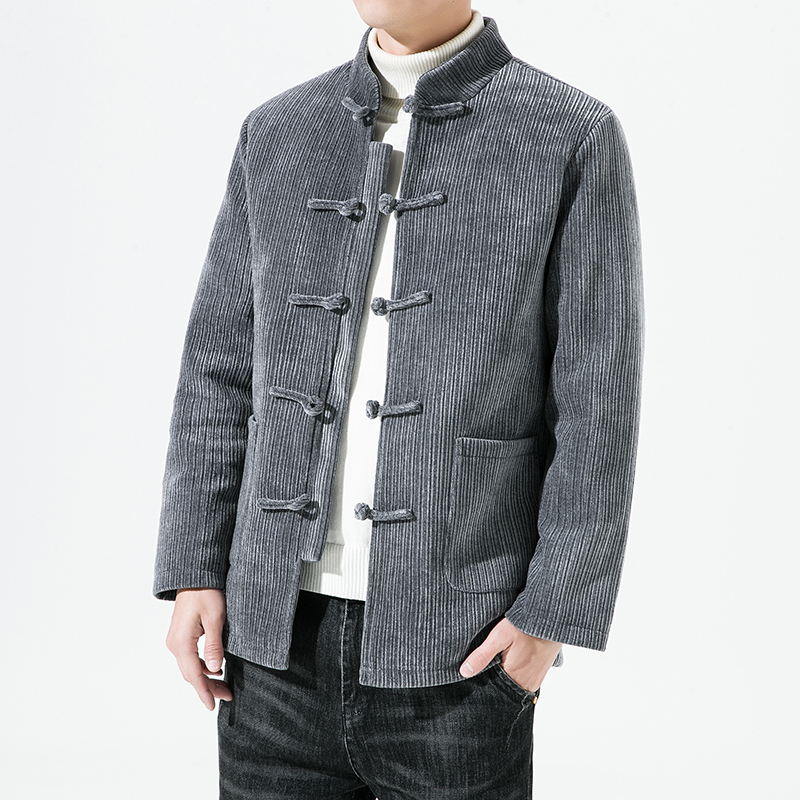 0988^风羽绒服男条绒立领中式加厚保暖冬季外套，男装羽绒服，钱塘777(原3023)