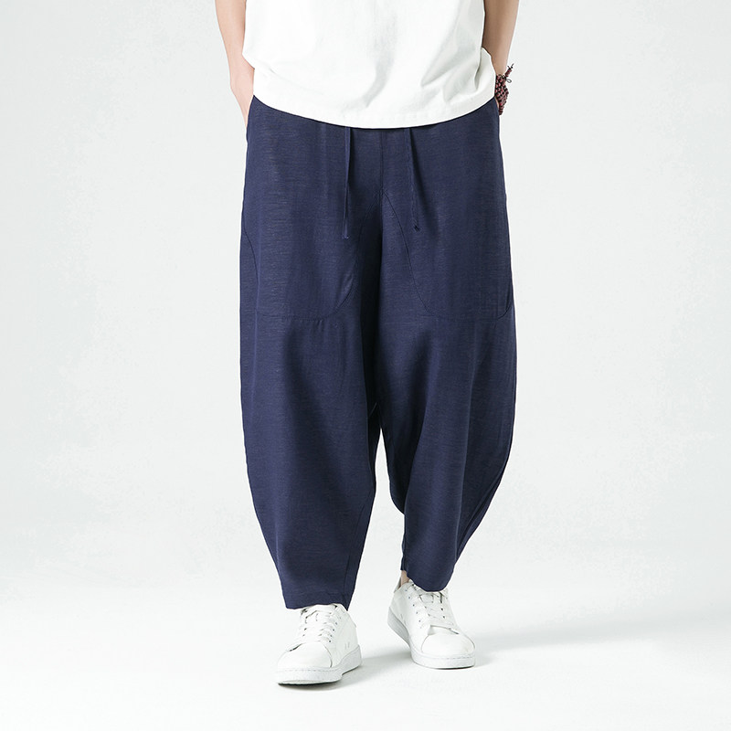 K507^夏季新款棉麻哈伦裤宽松灯笼裤风潮九分裤男,男装休闲裤,钱塘777(原3023)