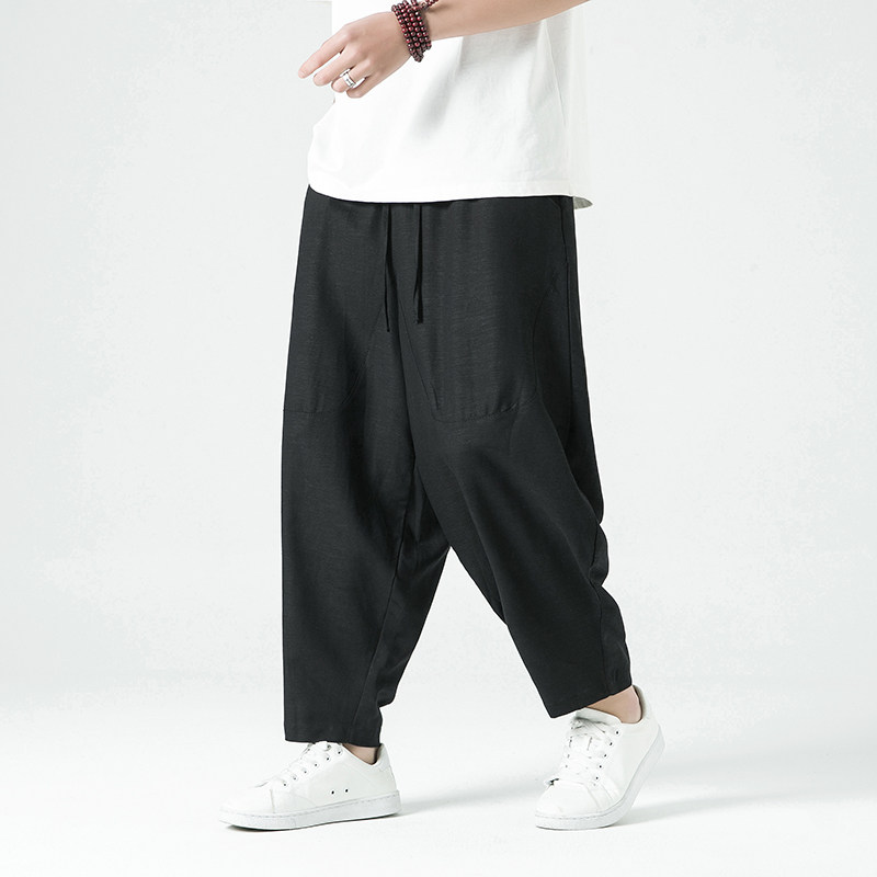 K507^风新款大码棉麻哈伦裤宽松灯笼裤潮九分裤男图片