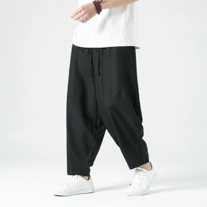 K507^风新款大码棉麻哈伦裤宽松灯笼裤潮九分裤男图片