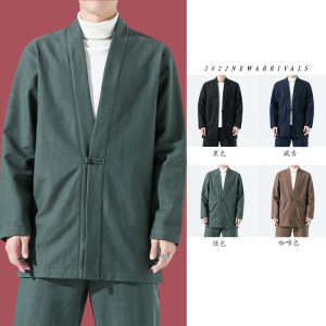2165^加厚加绒民族风外套开衫 原创风 亚麻棉道袍外套汉服，男装民族服装，钱塘777(原3023)