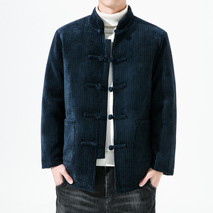 0988^条绒立领中式加厚保暖冬季外套男士羽绒服风唐装图片