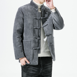 0988^风羽绒服男 条绒立领中式加厚保暖冬季外套图片