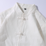 0669^中式棉衬衫男长袖复古风盘扣风青年中山唐装衬衣禅服，男装衬衫，钱塘777(原3023)