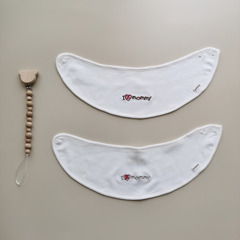 原创手工宝宝纯棉双层按扣圆形围嘴 口水巾可调节口水兜2件包邮