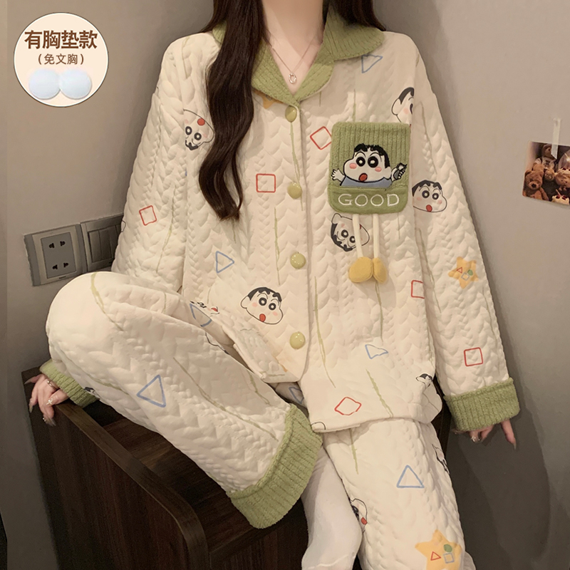冬季睡衣女款空气棉夹层加厚少女
