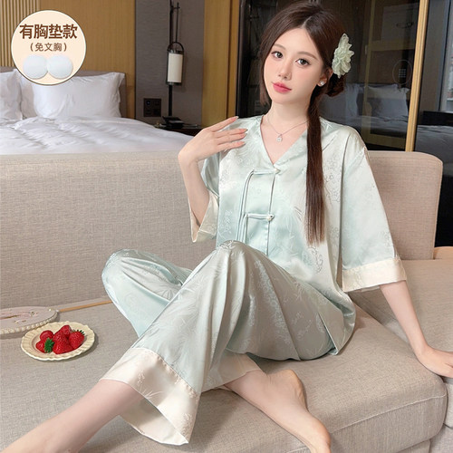 高级感睡衣女夏款冰丝仿真丝绸