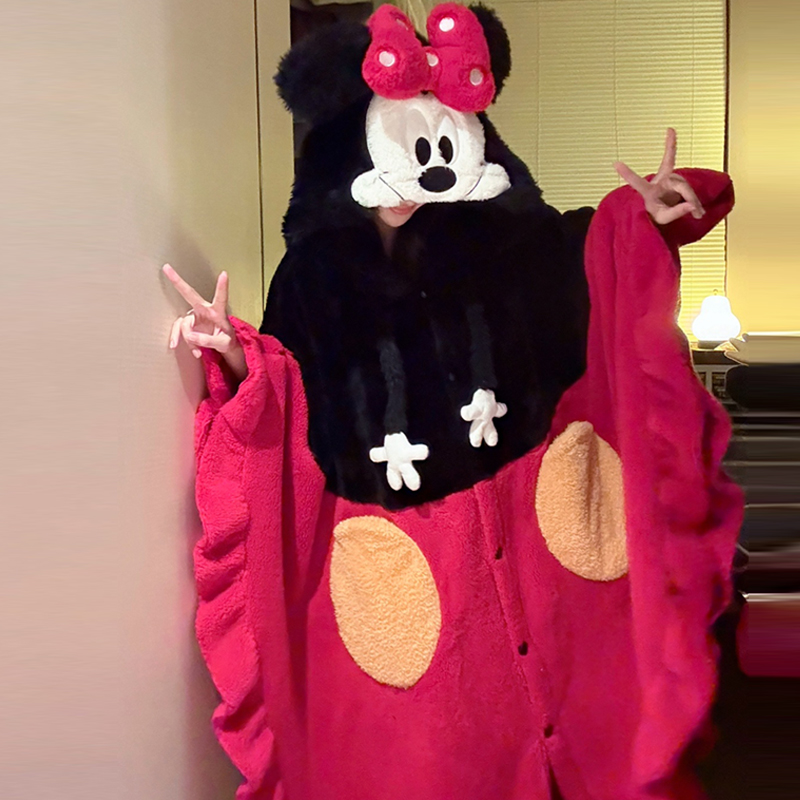 睡袍女秋冬珊瑚绒长款斗篷可外穿