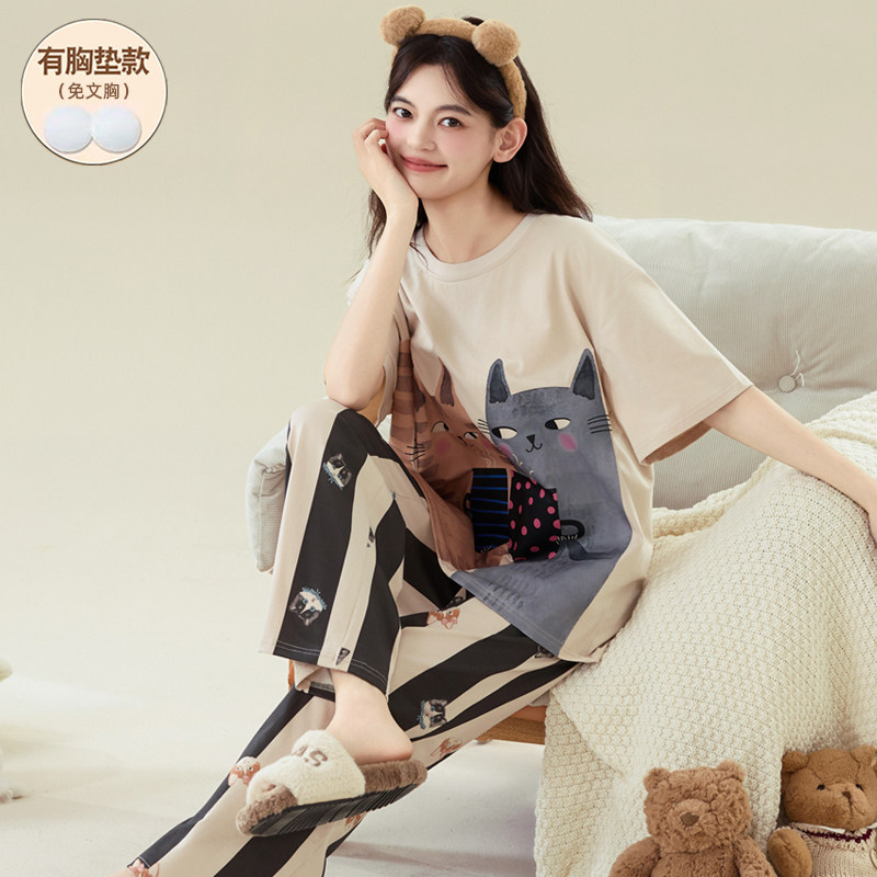 7A抗菌纯棉短袖长裤睡衣女款夏带胸垫2026年新款套装加大码200斤,女士内衣/男士内衣/家居服,睡衣/家居服套装,淘宝优惠券,粉丝福利购,淘宝优惠卷