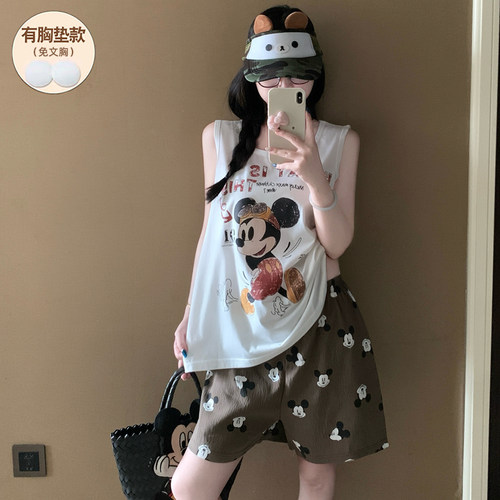 睡衣女款夏纯棉带胸垫2026年新款