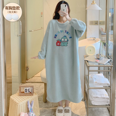 睡衣女秋冬季带胸垫珊瑚绒睡裙