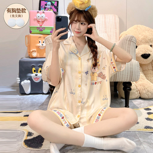 睡衣女款夏冰丝带胸垫2026年新款