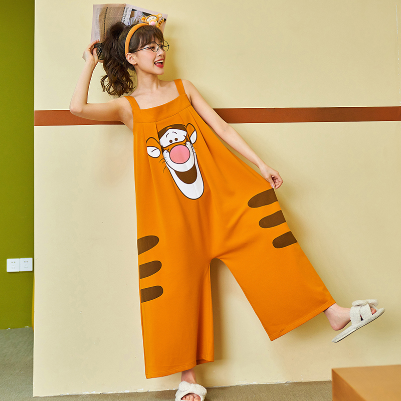 网红爆款吊带连体裤睡衣睡裙女夏季纯棉2022年新款卡通韩版家居服
