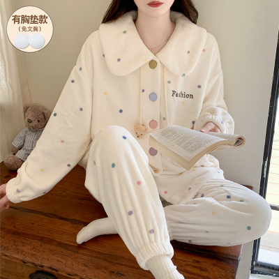 冬季睡衣女款海岛绒法兰绒保暖