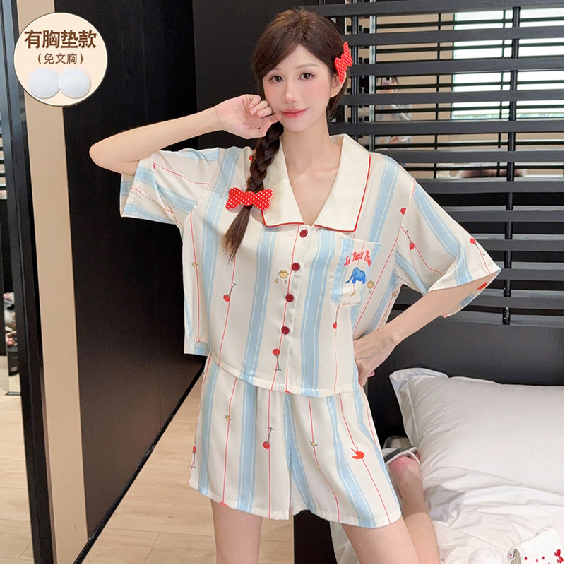 高级感仿真丝绸冰丝睡衣女款夏带胸垫短袖可爱卡通2025年新款套装,女士内衣/男士内衣/家居服,睡衣/家居服套装,淘宝优惠券,粉丝福利购,淘宝优惠卷