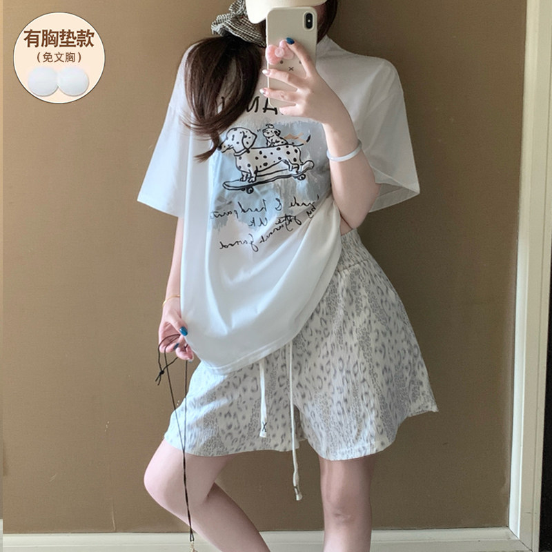 带胸垫睡衣女款夏纯棉短袖2026新款加大码可爱卡通网红风套装薄款