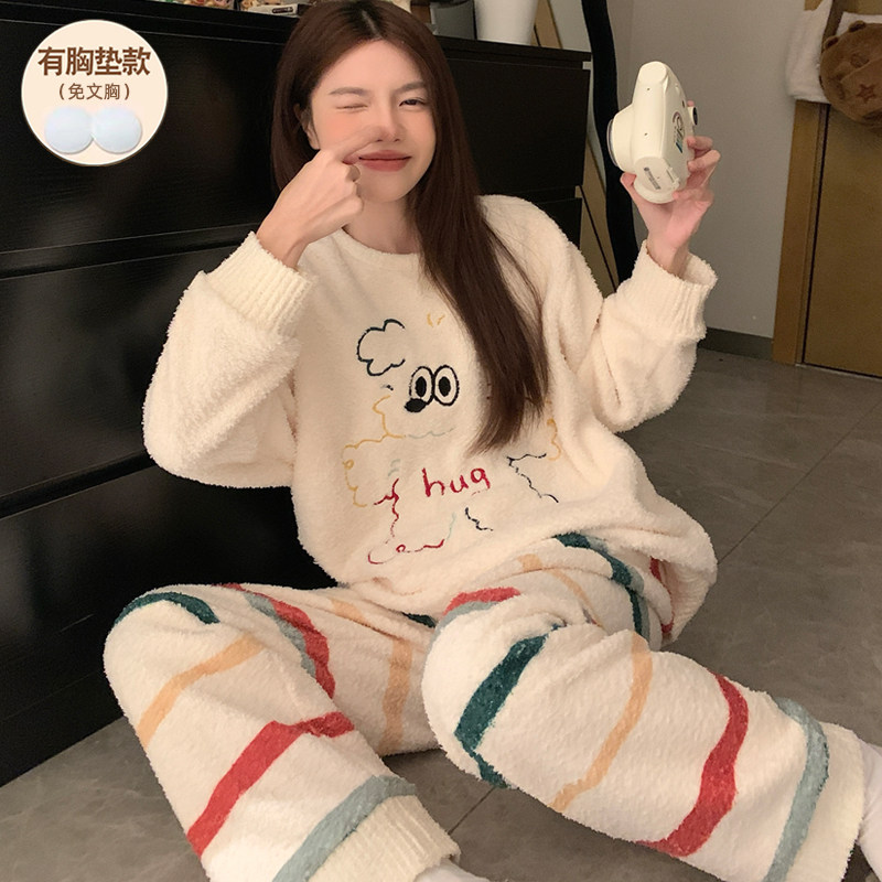 软绵珊瑚绒冬季睡衣女款带胸垫加厚保暖2025新款防凸点套装可外穿,女士内衣/男士内衣/家居服,睡衣/家居服套装,淘宝优惠券,粉丝福利购,淘宝优惠卷