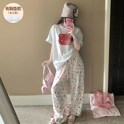 带胸垫睡衣女款夏纯棉可外穿卡通