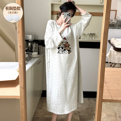 纯棉带胸垫睡裙女春秋季2025新款