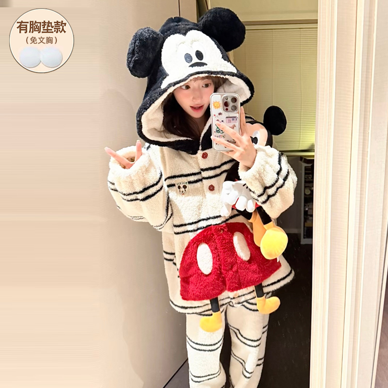冬季睡衣女款珊瑚绒加绒加厚大码