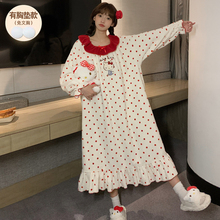 KT猫长袖睡裙冬季睡衣带胸垫冬天珊瑚绒法兰绒2025新款孕妇可外穿