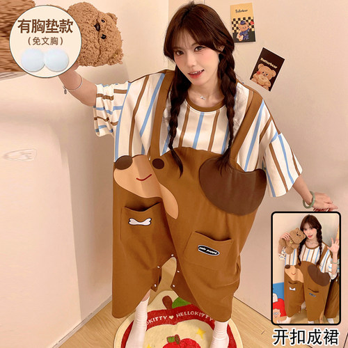 连体睡衣女夏季睡裙2025新款纯棉