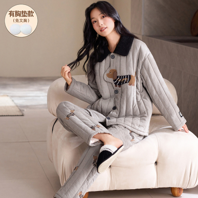 冬季睡衣女款2025新款梭织面加绒