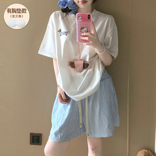纯棉网红款 腊肠狗睡衣女款 夏带胸垫短袖 短裤 可外穿居家服 2026新款
