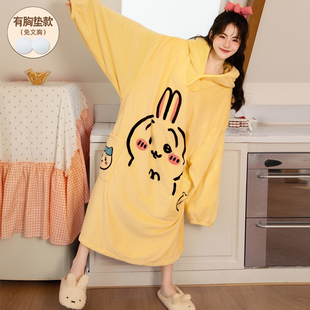 带胸垫睡袍冬加厚女款睡裙加厚可外穿长款到脚踝浴袍长袍2025新款