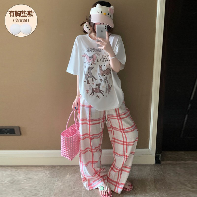 睡衣女款夏纯棉带胸垫2026年新款图片