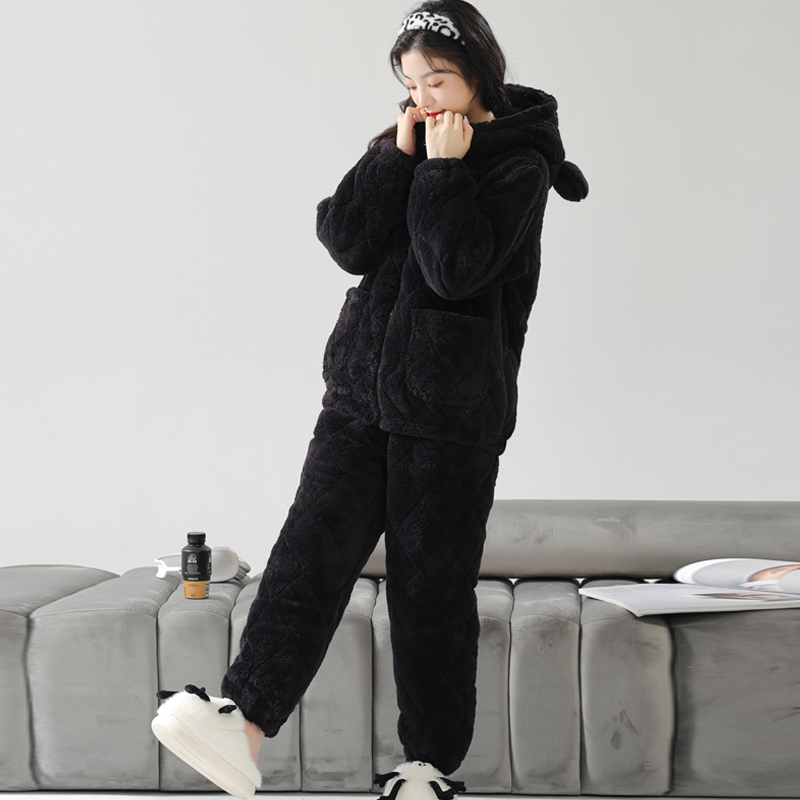 冬季2025年新款睡衣女三层加厚夹