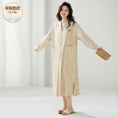 带胸垫睡裙女春秋长袖睡衣可外穿