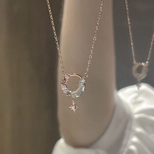 小众设计ins吊坠轻奢女非钛钢不掉色蛇骨链闺蜜 星河星星月亮项链